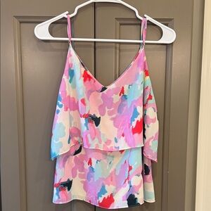Women's Pink Multi-Color Sleeveless V-Neck Layered Cami Top